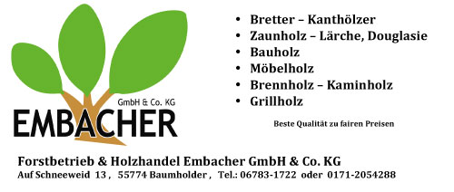 VfR Baumholder Fussball Sponsor Forstbetrieb Embacher Baumholder